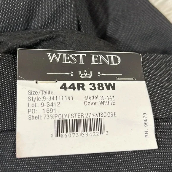 WEST END BLACK UNHEMMED DRESS Size 38 W US PANTS MEN With Pockets NEW - Picture 8 of 8